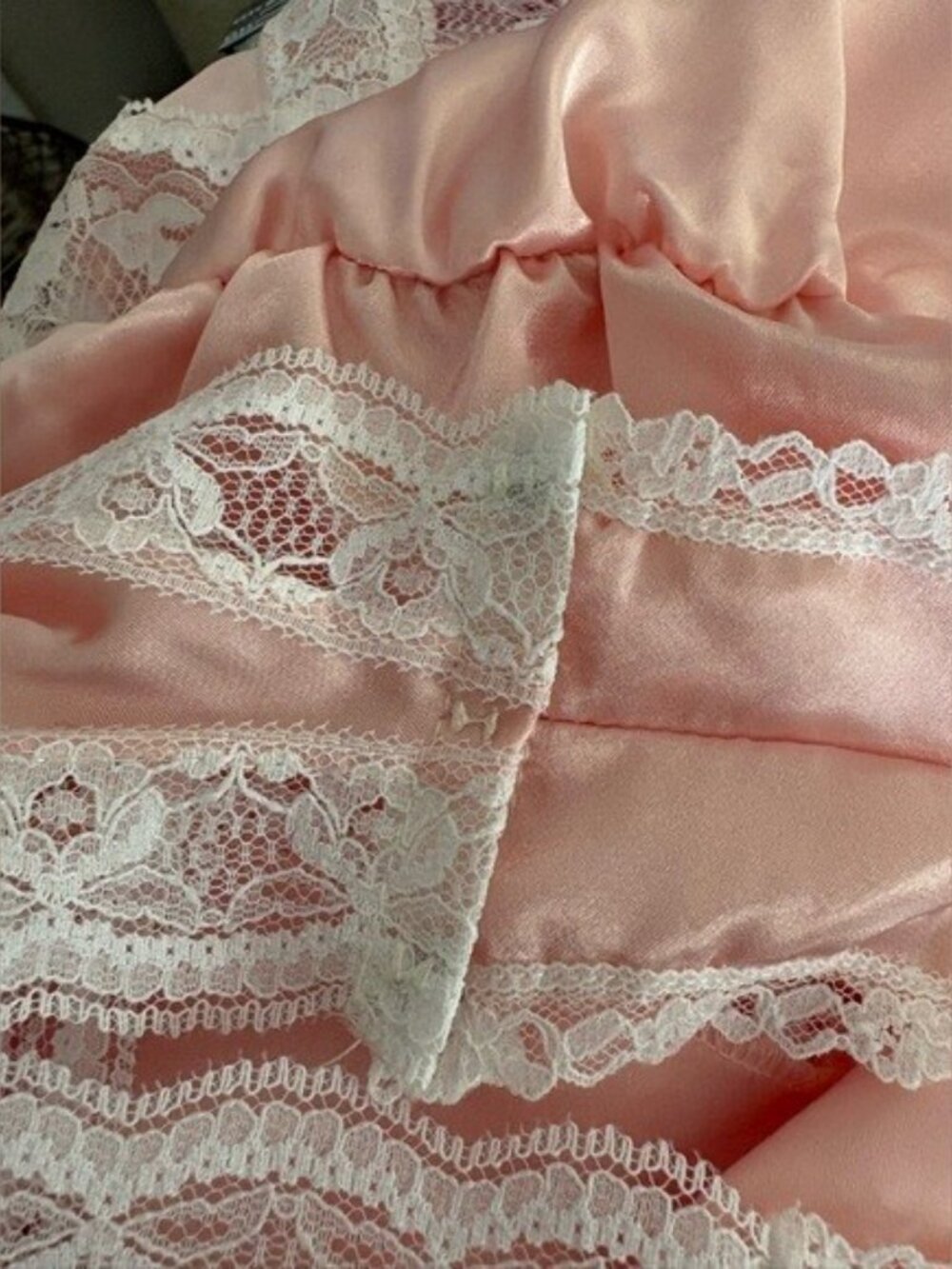 VTG Nicole Peach Pink Satin Lace Teddy Bodysuit Robe Set Size S/M - Picture 13 of 15